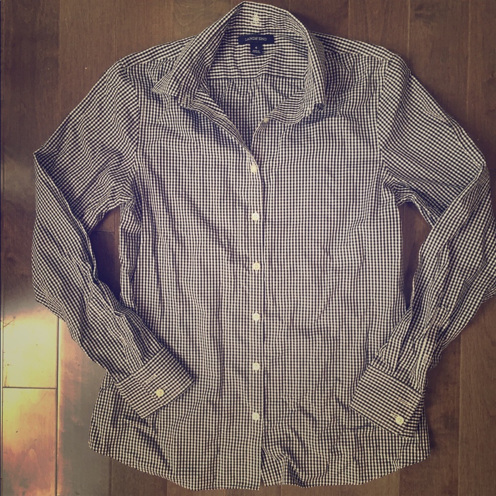 Land’s End Long Sleeve Button Down Gingham Blouse